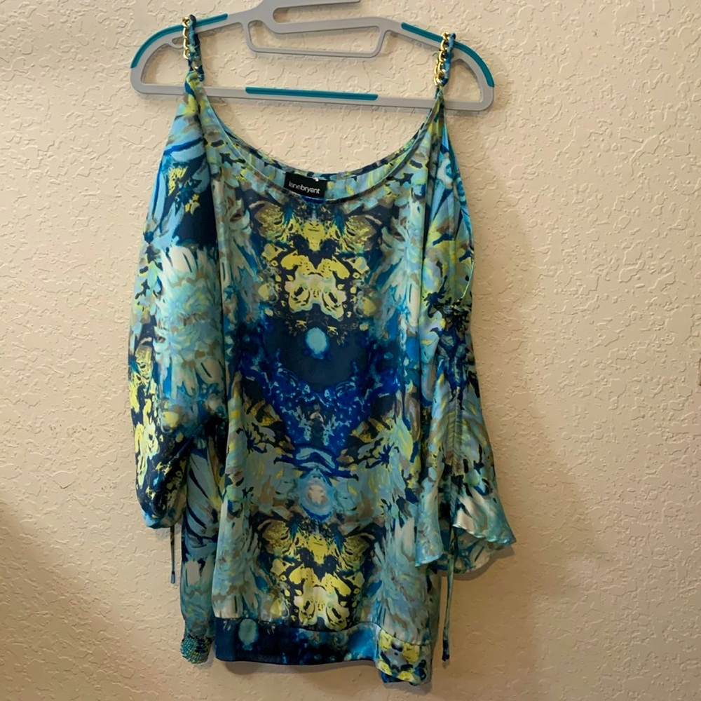 bebe Blue Multi Cold-Shoulder Blouse